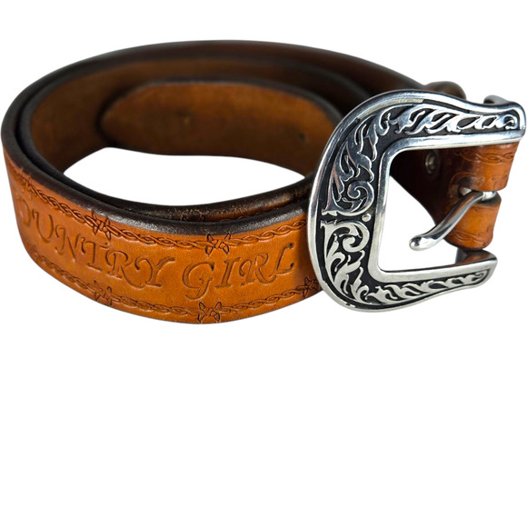 Jeremiah Watt Horse Shoe Buckle Belt Womens Large Leather Tooled Country Girl - Picture 9 of 9
